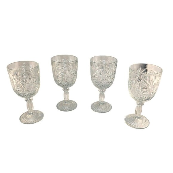 Libbey HOBSTAR Clear Pressed Vintage Star of David 10 Oz Tall Footed Water Goble - Picture 3 of 10